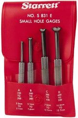 Starrett - 1/8 to 1/2 Inch Measurement, Small Hole Gage Set - 2-13/16, 3-1/8, 3-3/8 and 3-1/2 Inch Long, Half Ball, Includes Case - A1 Tooling