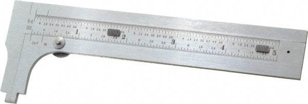 Starrett - 0 to 4-3/4" Stainless Steel Vernier Caliper - 1/64 & 1/32" Graduation, 1-3/8" Jaw Depth, 0.005" Accuracy, Includes Inside Diameter, Outside Diameter - A1 Tooling