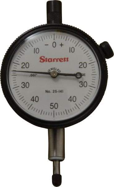 Starrett - 1/4" Range, 0-50-0 Dial Reading, 0.001" Graduation Dial Drop Indicator - 2-1/4" Dial, 0.1" Range per Revolution, Revolution Counter - A1 Tooling