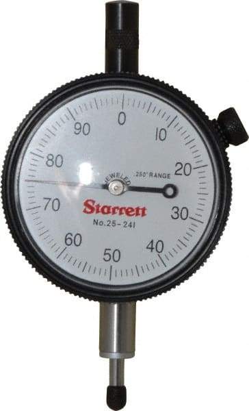 Starrett - 1/4" Range, 0-100 Dial Reading, 0.001" Graduation Dial Drop Indicator - 2-1/4" Dial, 0.1" Range per Revolution, Revolution Counter - A1 Tooling