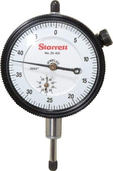 Starrett - 1/2" Range, 0-50 Dial Reading, 0.0005" Graduation Dial Drop Indicator - 2-1/4" Dial, 0.05" Range per Revolution, Revolution Counter - A1 Tooling