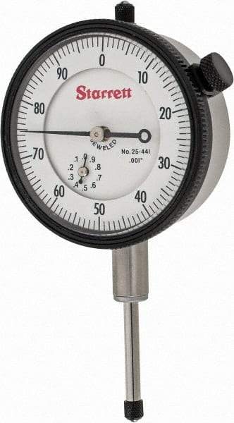 Starrett - 1" Range, 0-100 Dial Reading, 0.001" Graduation Dial Drop Indicator - 2-1/4" Dial, 0.1" Range per Revolution, Revolution Counter - A1 Tooling