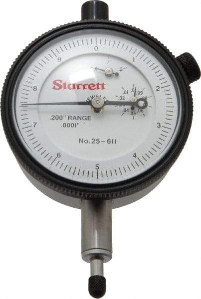 Starrett - 0.2" Range, 0-10 Dial Reading, 0.0001" Graduation Dial Drop Indicator - 2-1/4" Dial, 0.01" Range per Revolution, Revolution Counter - A1 Tooling