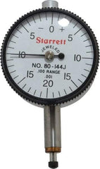 Starrett - 0.1" Range, 0-20-0 Dial Reading, 0.001" Graduation Dial Drop Indicator - 1-1/4" Dial, 0.04" Range per Revolution, Revolution Counter - A1 Tooling