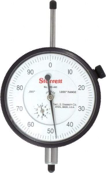 Starrett - 1" Range, 0-100 Dial Reading, 0.001" Graduation Dial Drop Indicator - 2-3/4" Dial, 0.1" Range per Revolution, Revolution Counter - A1 Tooling