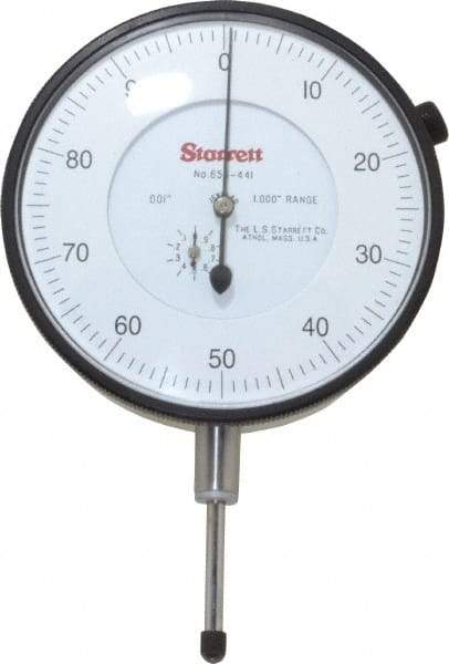 Starrett - 1" Range, 0-100 Dial Reading, 0.001" Graduation Dial Drop Indicator - 3-5/8" Dial, 0.1" Range per Revolution - A1 Tooling