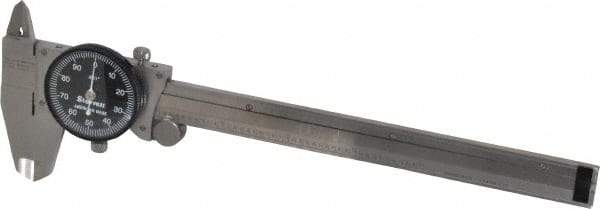 Starrett - 0" to 6" Range, 0.001" Graduation, 0.1" per Revolution, Dial Caliper - Black Face, 1-1/2" Jaw Length, Accurate to 0.0010" - A1 Tooling