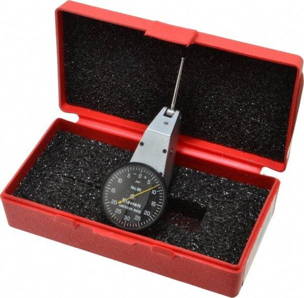 Starrett - 0.06 Inch Range, 0.001 Inch Dial Graduation, Horizontal Dial Test Indicator - 1-3/8 Inch Black Dial, 0-30-0 Dial Reading - A1 Tooling