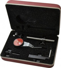 Starrett - 7 Piece, 0" to 0.06" Measuring Range, 1-3/8" Dial Diam, 0-30-0 Dial Reading, Red Dial Test Indicator Kit - 1-5/16" Contact Point Length, 2mm Ball Diam, 0.001" Dial Graduation - A1 Tooling