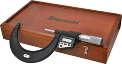 Starrett - 3 to 4" Range, 0.0001" Resolution, Standard Throat, Electronic Outside Micrometer - 0.0002" Accuracy, Friction Thimble, Micro Lapped Carbide Face, CR2450 Battery, Data Output, Includes 3V Battery - A1 Tooling