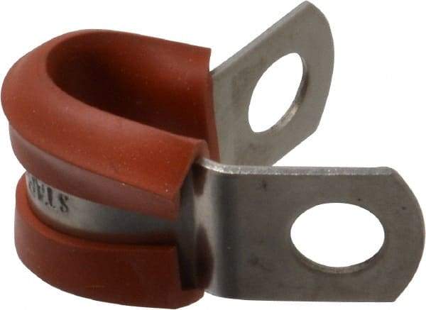 Made in USA - 1/4" Pipe, 1/4" Rod, Cushion Clamp - Gray & Red, Grade 304 Stainless Steel & Silicone Cushion - A1 Tooling