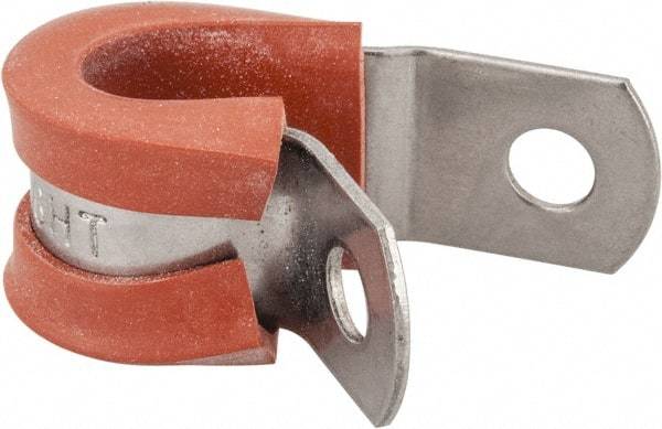 Made in USA - 3/8" Pipe, 3/8" Rod, Cushion Clamp - Gray & Red, Grade 304 Stainless Steel & Silicone Cushion - A1 Tooling