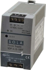 Sola/Hevi-Duty - 100 Watt, 4.2 to 3.4 Amp, 264 VAC, 375 VDC Input, 12 to 15 VDC Output, DIN Rail Power Supply - Screw Terminal Connection, 1 Output, 1.77 Inch Wide x 3.58 Inch Deep x 2.95 Inch High, Up to 86% Efficiency, 14 to 140°F, Green LED Display - A1 Tooling