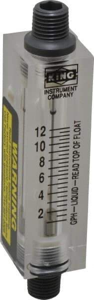 King - 1/4" FNPT Port Block Style, Inline Flowmeter - 100 Max psi, 12 GPH, Acrylic - A1 Tooling