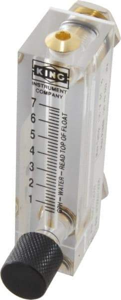 King - 1/4" F Port Block Style Panel Mount Flowmeter - 100 Max psi, 7 GPH, Acrylic - A1 Tooling