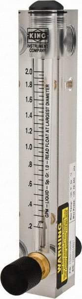 King - 1/2" M Port Block Style Panel Mount Flowmeter - 100 Max psi, 2 GPM, Acrylic - A1 Tooling