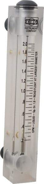 King - 1/2" M Port Block Style Panel Mount Flowmeter - 100 Max psi, 2 GPM, Acrylic - A1 Tooling