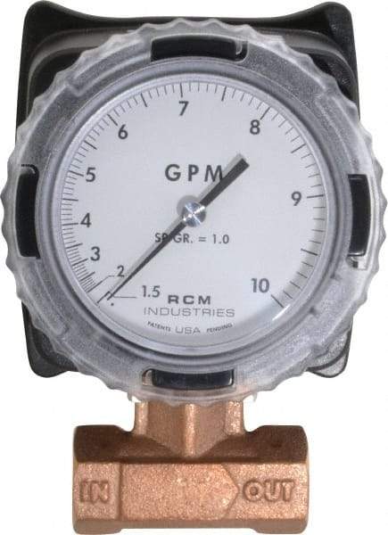 Made in USA - 3/4" NPT Port RCM Industries Flo-Gage Flowmeter - 180 Max psi, 1.5 to 10 GPM, Bronze - A1 Tooling