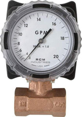 Made in USA - 1" NPT Port RCM Industries Flo-Gage Flowmeter - 180 Max psi, 3 to 20 GPM, Bronze - A1 Tooling