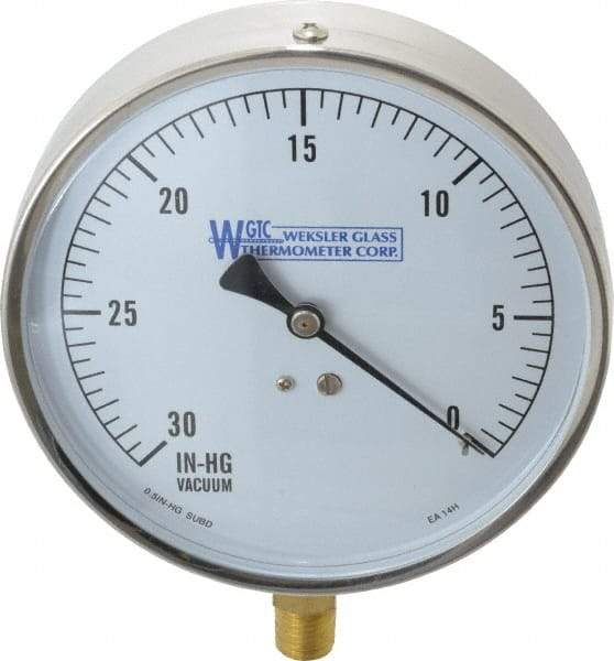 WGTC - 4-1/2" Dial, 1/4 Thread, 30-0 Scale Range, Pressure Gauge - Lower Connection Mount, Accurate to 1% of Scale - A1 Tooling