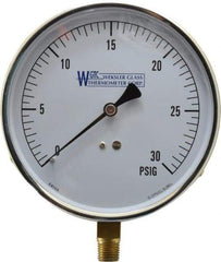 WGTC - 4-1/2" Dial, 1/4 Thread, 0-30 Scale Range, Pressure Gauge - Lower Connection Mount, Accurate to 1% of Scale - A1 Tooling