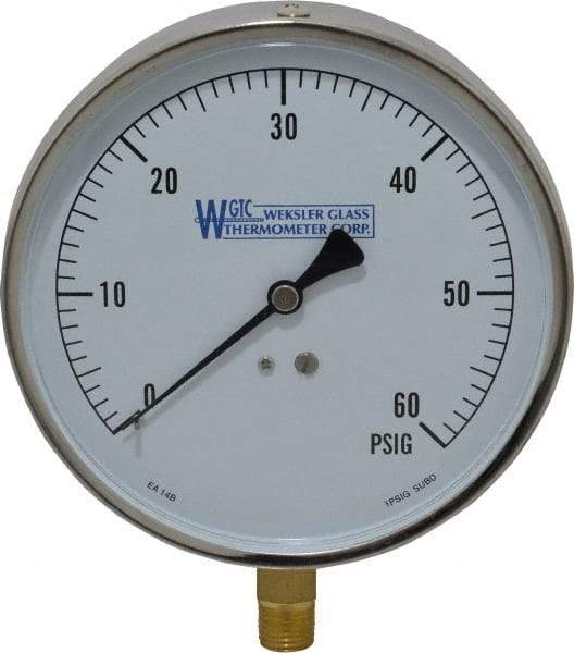 WGTC - 4-1/2" Dial, 1/4 Thread, 0-60 Scale Range, Pressure Gauge - Lower Connection Mount, Accurate to 1% of Scale - A1 Tooling