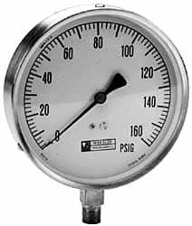 WGTC - 4-1/2" Dial, 1/4 Thread, 30-0-150 Scale Range, Pressure Gauge - Lower Connection Mount, Accurate to 1% of Scale - A1 Tooling