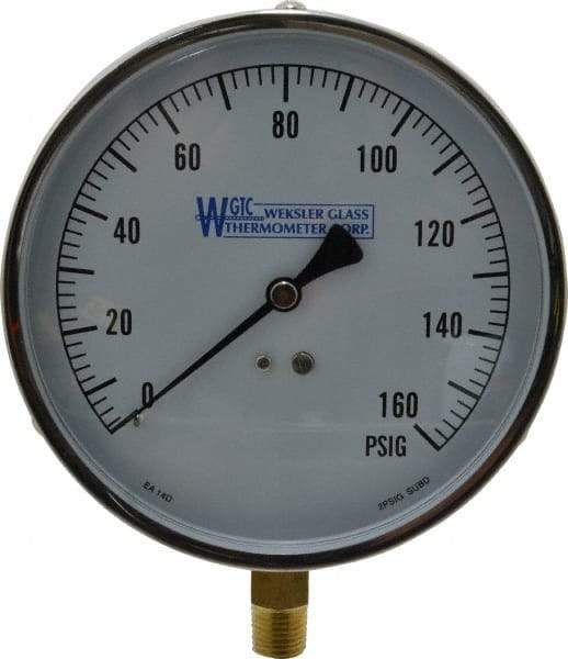 WGTC - 4-1/2" Dial, 1/4 Thread, 0-160 Scale Range, Pressure Gauge - Lower Connection Mount, Accurate to 1% of Scale - A1 Tooling