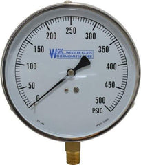 WGTC - 4-1/2" Dial, 1/4 Thread, 0-500 Scale Range, Pressure Gauge - Lower Connection Mount, Accurate to 1% of Scale - A1 Tooling