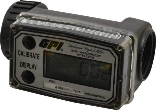 GPI - 1" Port Electronic Digital Flowmeter & Totalizer - 150 Max psi, 0.3 to 3 GPM, Nylon - A1 Tooling