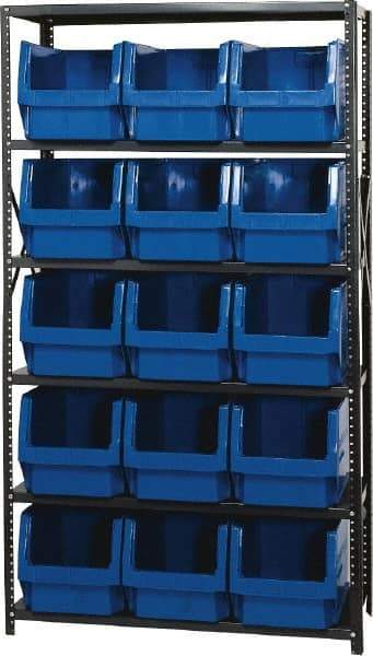 Quantum Storage - 15 Bin Large Hopper Front Bin Storage Units - 18 Inch Overall Depth x 75 Inch Overall Height, Blue High Density Polyethylene Bins - A1 Tooling