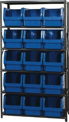 Quantum Storage - 15 Bin Large Hopper Front Bin Storage Units - 18 Inch Overall Depth x 75 Inch Overall Height, Blue High Density Polyethylene Bins - A1 Tooling