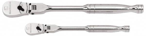 GearWrench - 1/4" & 3/8" Drive Pear Head Ratchet Set - Chrome Finish, 17-3/4" OAL, 60 Gear Teeth, Full Polished Handle, Flex Head - A1 Tooling