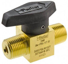 Parker - 1/2" Pipe, 3,000 psi WOG Rating, Brass, Inline, One Way Instrumentation Plug Valve - Wedge Handle, MNPT x MNPT End Connections, Viton Seal - A1 Tooling