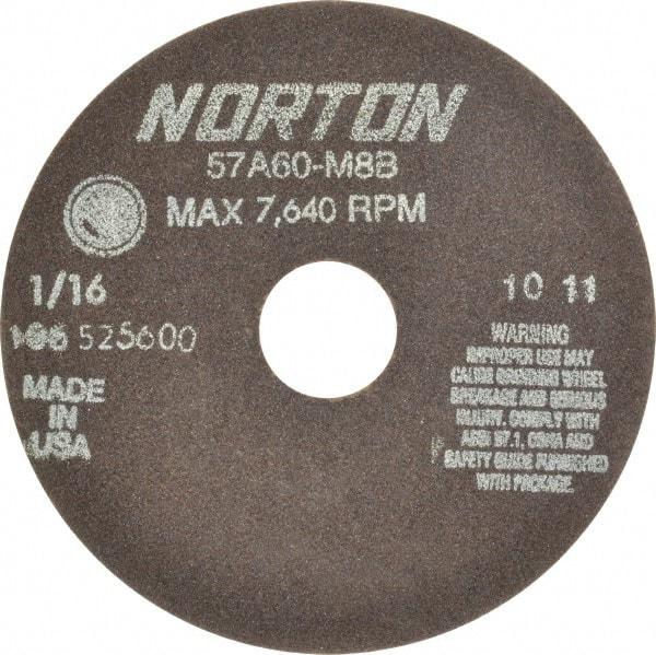 Norton - 6" 60 Grit Aluminum Oxide Cutoff Wheel - 1/16" Thick, 1-1/4" Arbor, 7,640 Max RPM, Use with Stationary Grinders - A1 Tooling