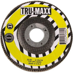 Tru-Maxx - 40 Grit, 4-1/2" Disc Diam, 5/8-11 Center Hole, Type 29 Flap Disc - 13,300 Max RPM, Arbor Attaching System, Coated - A1 Tooling