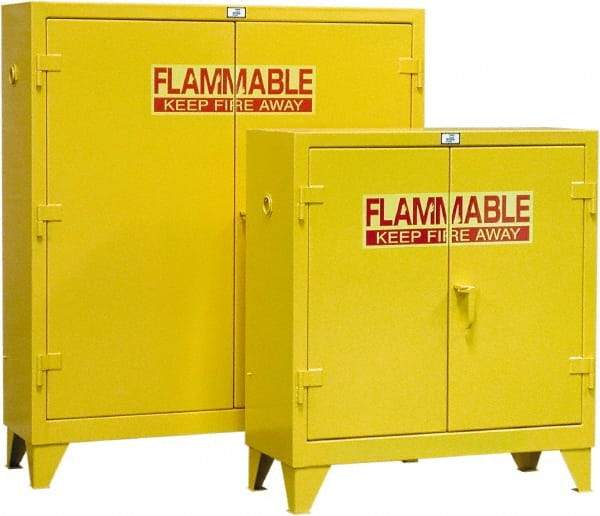 Strong Hold - 2 Door, 3 Shelf, Yellow Steel Standard Safety Cabinet for Flammable and Combustible Liquids - 65" High x 58" Wide x 18" Deep, Manual Closing Door, 60 Gal Capacity - A1 Tooling