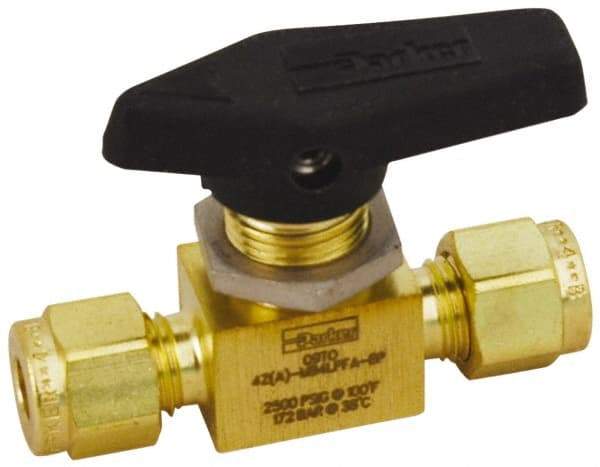 Parker - 3/8" Pipe, Compression x Compression CPI End Connections, Brass, Inline, Two Way Flow, Instrumentation Ball Valve - 3,000 psi WOG Rating, Wedge Handle, PFA Seat - A1 Tooling