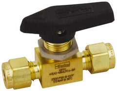 Parker - 3/8" Pipe, Compression x Compression CPI End Connections, Brass, Inline, Two Way Flow, Instrumentation Ball Valve - 3,000 psi WOG Rating, Wedge Handle, PFA Seat - A1 Tooling