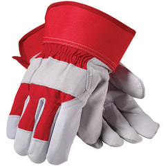 ‎87-1944/L Grain Leather Palm Gloves - Top Grain Goatskin - Premium Grade - Red Fabric Back - Rubberized SC - Exact Industrial Supply