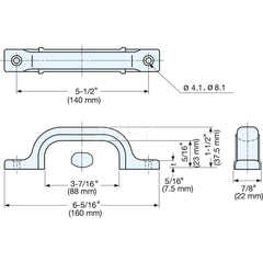 Drawer Pulls; Handle Diameter: 0.8980; Width (Decimal Inch): 6.5307; Width (mm): 160.00; Length (Inch): 6-19/64; Projection: 1.5; Center to Center: 5-33/64; Thread Size: 4.1 x 25; Finish/Coating: Satin; Material Grade: 304; Minimum Order Quantity: Stainle