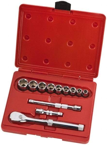 Proto - 12 Piece 3/8" Drive Full Polish Finish Socket Set - 6 Points, 1/4" to 3/4" Range, Inch Measurement Standard - A1 Tooling