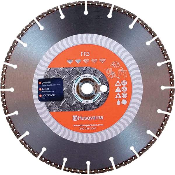 Husqvarna - 12" Diam, 25/32 & 1" Arbor Hole Diam, Continuous Edge Tooth Wet & Dry Cut Saw Blade - Diamond-Tipped, General Purpose Action, Standard Round Arbor - A1 Tooling