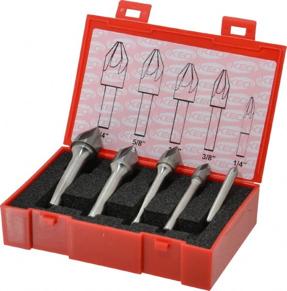 Keo - 5 Piece, 1/4 to 3/4" Head Diam, 60° Included Angle, Single End Countersink Set - A1 Tooling