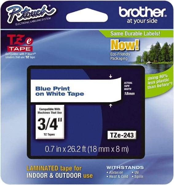 Brother - 3/4" Wide x 314.4" Long, White Plastic/Paper Tape Cassette - For Label Maker - A1 Tooling