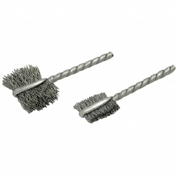 Brush Research Mfg. - 7/8" Diam Flat Steel Tube Brush - 0.008" Filament Diam, 5/8" Brush Length, 2-1/4" OAL, Steel Shank - A1 Tooling