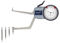 Mitutoyo - 3.6 to 5.6" Inside Dial Caliper Gage - 0.0005" Graduation, 0.0015" Accuracy, 3.3" Leg Length, 0.31" Deep x 0.06" Wide Groove, Ball Contact Points - A1 Tooling