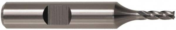 Square End Mill: 11/32'' Dia, 3/4'' LOC, 3/8'' Shank Dia, 2-1/2'' OAL, 4 Flutes, Powdered Metal Single End, TiN Finish, Spiral Flute, 37 ° Helix, Centercutting, RH Cut, RH Flute, Series PM-4