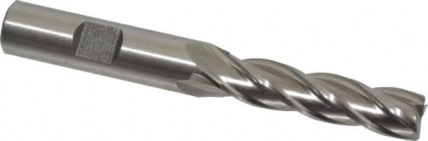 Cleveland - 7/16", 1-3/4" LOC, 1/2" Shank Diam, 3-3/4" OAL, 4 Flute, High Speed Steel Square End Mill - Single End, Uncoated, Spiral Flute, 30° Helix, Centercutting, Right Hand Cut, Right Hand Flute, Series HG-4C - A1 Tooling