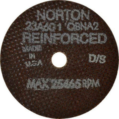 Norton - 3" 60 Grit Aluminum Oxide Cutoff Wheel - 0.035" Thick, 3/8" Arbor, 25,465 Max RPM, Use with Die Grinders - A1 Tooling